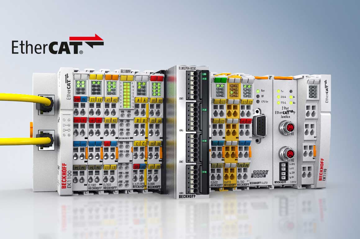 The extensive range of EtherCAT Terminals consists of electronic terminal blocks for use in the control cabinet or terminal box. Unlike the fieldbus-neutral Bus Terminals, the fast EtherCAT standard is integrated into the individual EtherCAT Terminal. The EtherCAT Terminal system offers extensive solution options for the realization of all tasks and challenges in automation technology: a suitable product is available for virtually every type of signal and every application area. Other fieldbus protocols can also be integrated into the EtherCAT network.