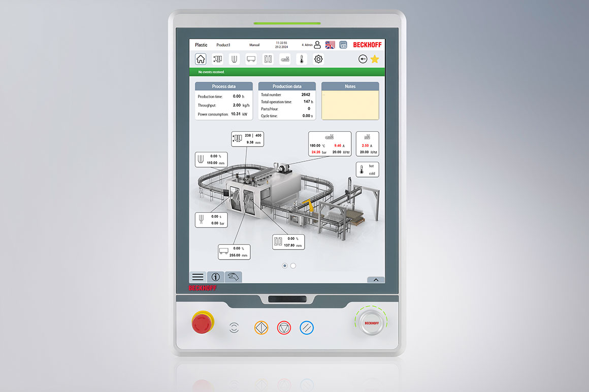 The CP2219-1025-0030 multi-touch built-in Panel PC has been specially developed for use on plastics machinery.