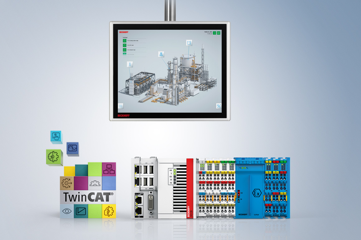 PC-based control integrates all control functions on a single platform. For the process industry, Beckhoff offers a comprehensive range of products to support the implementation of comprehensive solutions for unimpeded communication from zone 0 to the cloud.