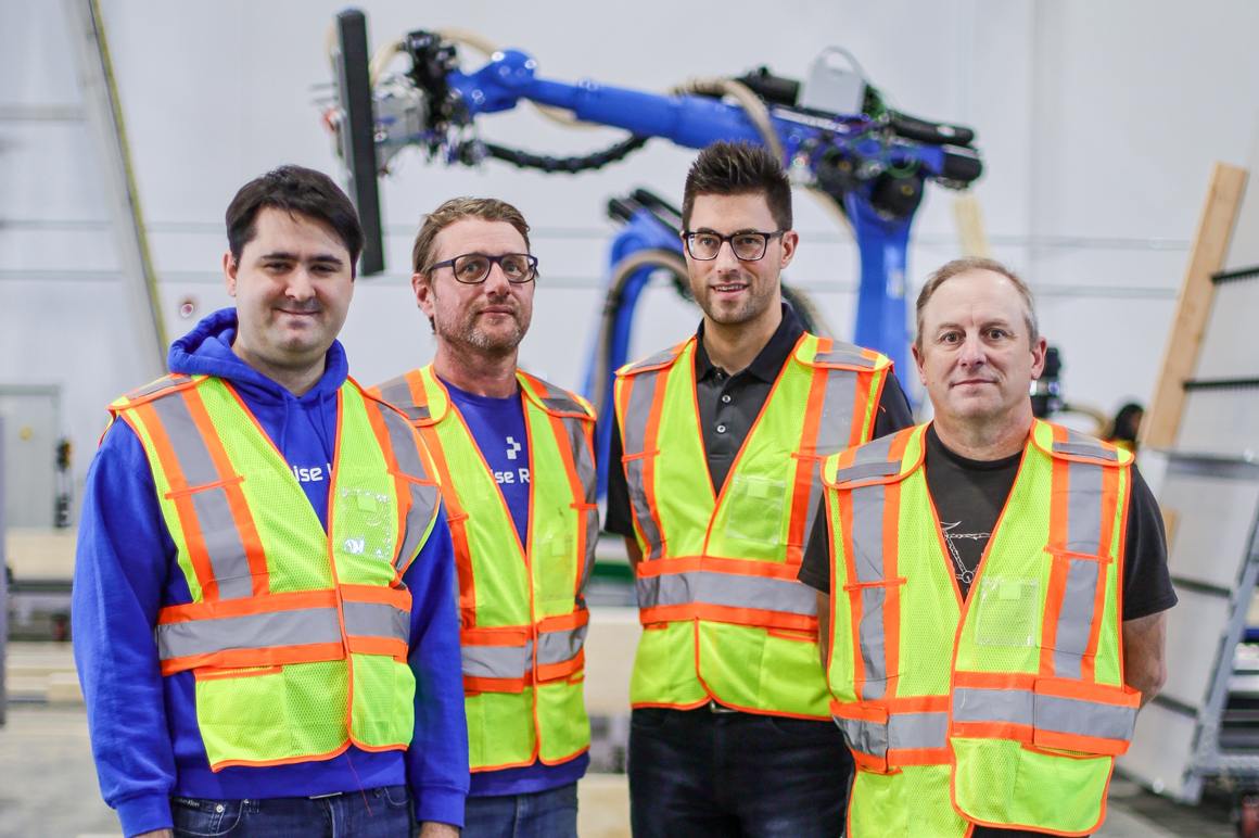 The Promise Robotics team together at the facility in Edmonton, Alberta: (from left) Jeffrey Kervin, Robert Johnston, Darren Brix and Mark Vermeiren.